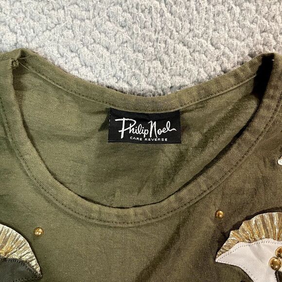 Vintage Oversized T Shirt Women's Short Sleeve Green Gold One Size - Picture 5 of 8